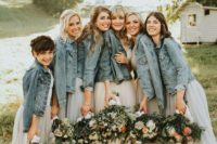 bleached denim jackets for bridesmaids and the bride herself will make the gals look chic and more relaxed