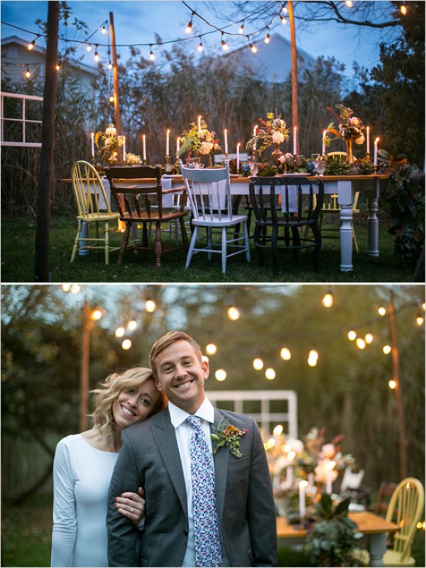 Picture Of vintage meets rustic backyard wedding inspiration  13