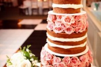 a good looking naked floral wedding cake