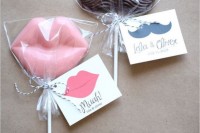 pink lip and brown moustache lollipops will be a fun addition and favor for any wedding
