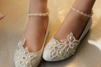 white fabric flats embellishments and pearl ankle straps are very girlish and very cute