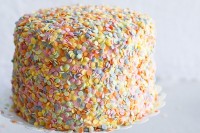 a small one-tier wedding cake covered with pastel confetti is a lovely and cool idea to rock
