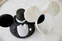 a Mickey Mouse hat and a Minnie Mouse headband in black and white for your photo booth