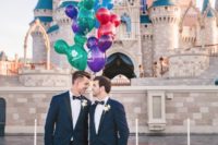Disneyland as a place for the wedding cermemony, portraits and reception and Mickey Mouse balloons instead of bouquets