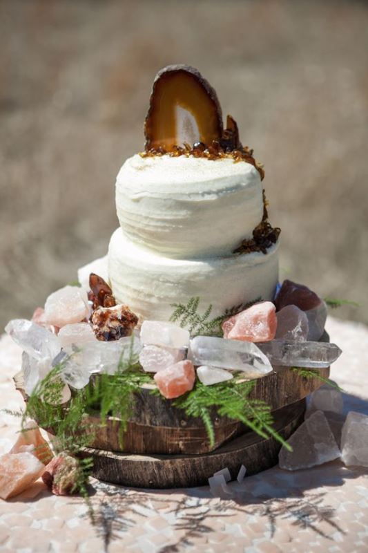 Picture Of glam and modern wedding cakes decorated with rocks and gems  7