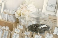 coffee beans in paper packages and with tags are amazing wedding favors that won’t break the bank