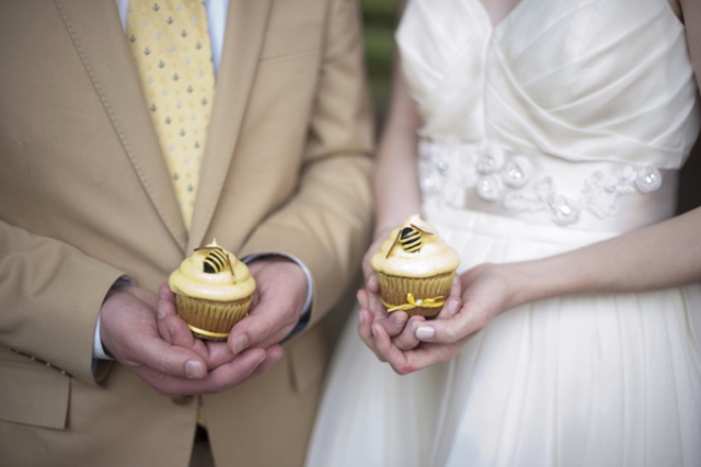 small cupcakes with bees on top are amazing for a honey themed wedding