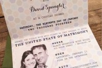 a very creative wedding invitation styled as a passport is a cool and bold idea to rock