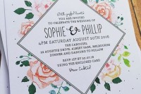 a bright floral invitation with black lettering is a cool idea for a modern summer wedding and is easy to DIY