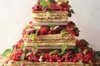 a millefoglie wedding cake contains endless tiers of puff pastry, pastry cream, and fresh fruit
