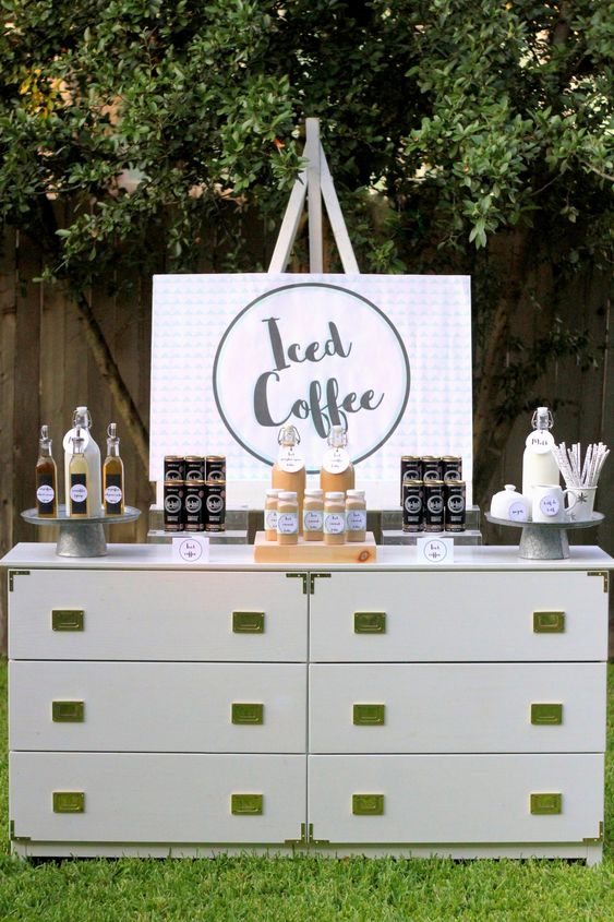 an iced coffee bar is a stylish and cool idea for a spring and summer wedding