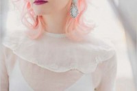 ombre neon pink hair, bold fuchsia lip and a nose piercing make the bridal look really special and very beautiful