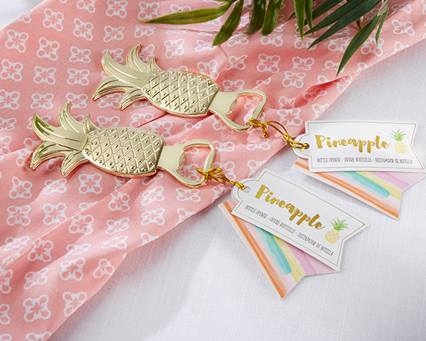 gold pineapple keychains with tags can be a nice idea of your tropical bridal shower favors
