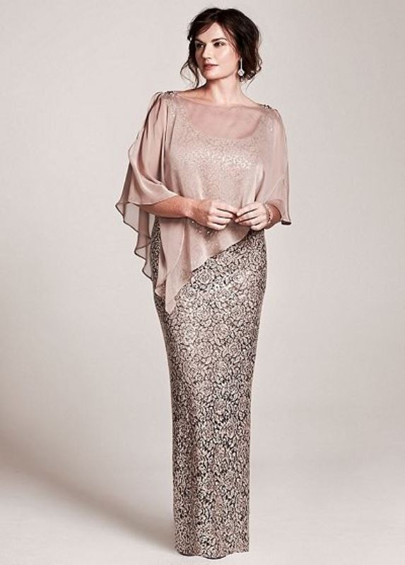 a beautiful combo of a maxi fitting floral gown with no sleeves and a blush sheer shawl on top