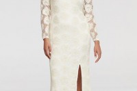 an ivory maxi dress with long sleeves, a high neckline and a front slit is a chic idea to try