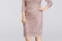 a blush lace knee dress with long sleeves and metallic heels will work for many wedding styles