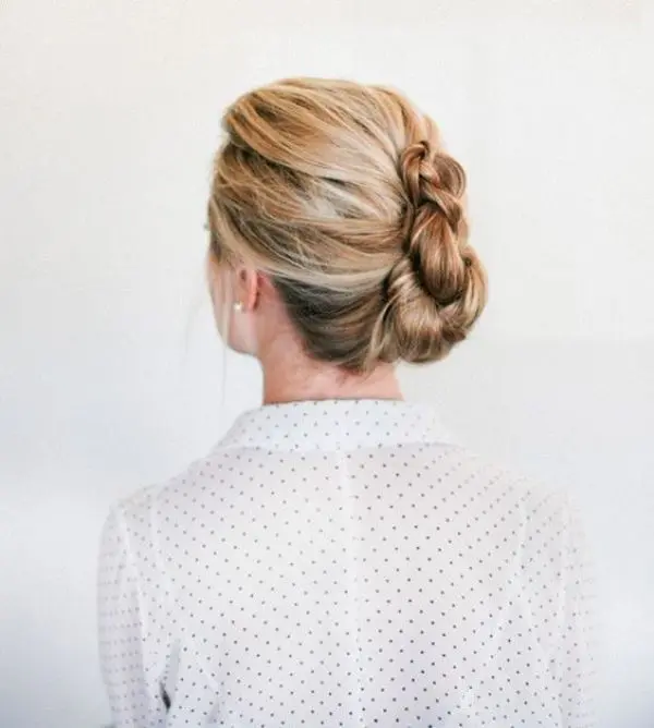a braided French twist updo with a messy top and some locks down is an elegant yet pretty casual option