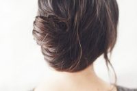 a messy and elegant French twist updo with a bit of volume on top and some locks down will fit an effortlessly chic look