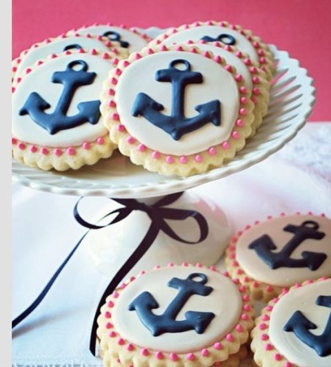 anchor glazed cookies are a nice dessert idea for a nautical bridal shower or wedding