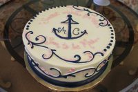 a sweet white, pink and navy cake for a bridal shower – add anchors and stripes to make it themed