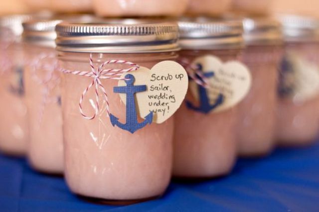 bridal shower favors - homemade scrub with anchor and heart tags are great for your gals
