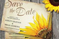 simple rustic save the dates with sunflower printing are a cool idea for a summer or fall wedding