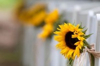 sunflowers decorating the aisle is a cool idea for a summer or early fall wedding with a rustic feel