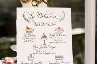 a quirky and cute Parisian bridal shower menu is a gorgeous idea for your party, looks very nice