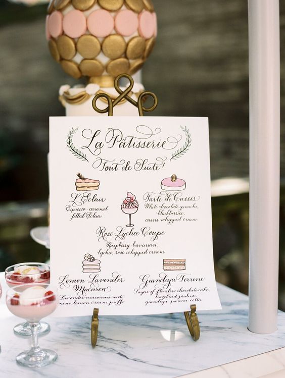 a quirky and cute Parisian bridal shower menu is a gorgeous idea for your party, looks very nice