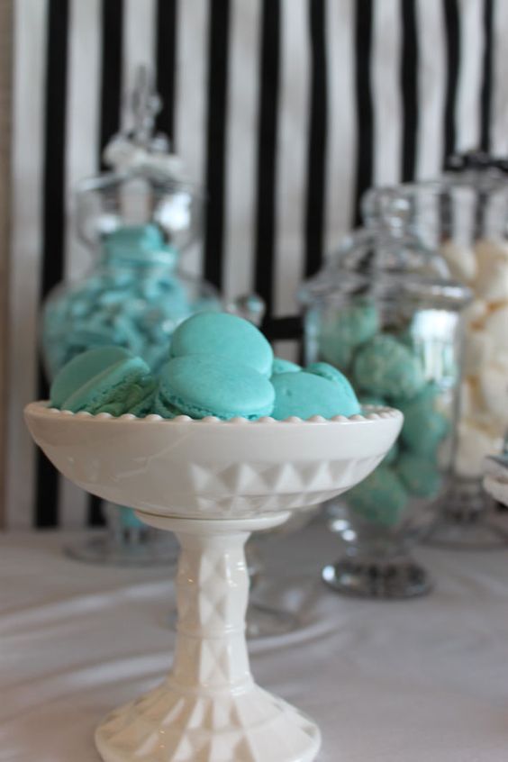 tiffany blue macarons are a nice themed dessert for your bridal shower