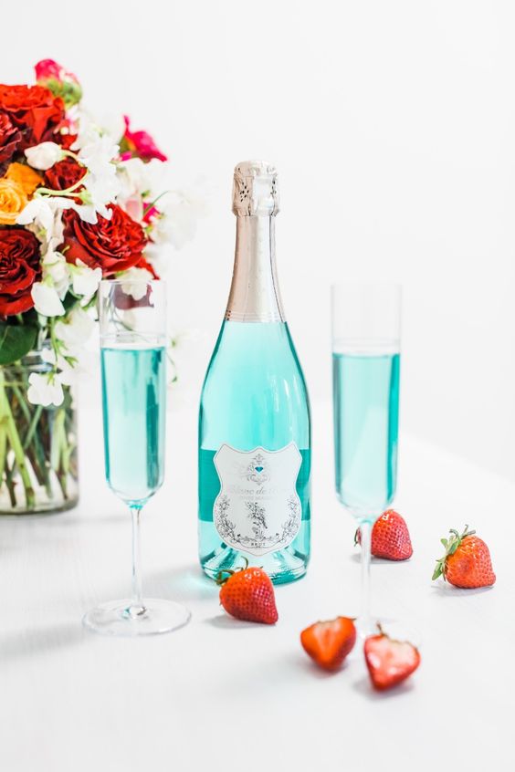 tiffany blue wine and strawberries is a cool idea for a breakfast at Tiffany's bridal shower