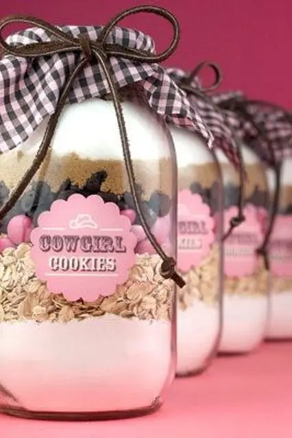 cowgirl cookies mix in jars is a nice idea for a cowgirl bridal shower favor
