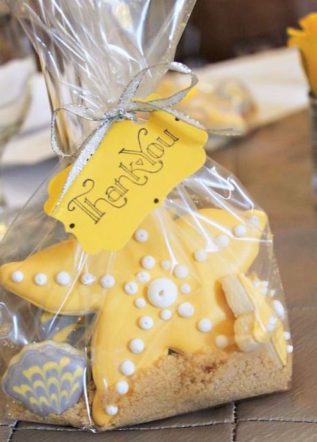 mermaid bridal shower favors - sea-themed glazed cookies in individual packs are perfect, foodie favors are crowd-pleasing