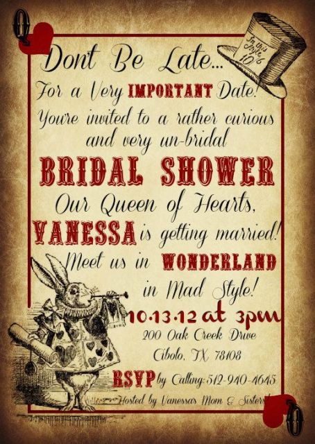 Alice in Wonderland bridal shower invitation