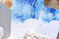 Beach Blue Watercolor Wedding Invitation