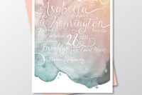 Gold Pink And Teal Blush Watercolor Wedding Invitation