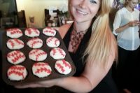 Homemade cupcakes for baseball themed bridal shower