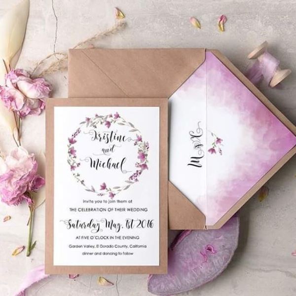 Lilac Ombre Watercolor Wedding Invitation