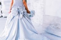 Pale Blue Stripe Wedding Gown By Ian Stuart