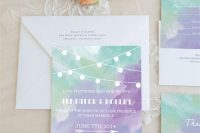 Purple And Green Watercolor Wedding Invitations