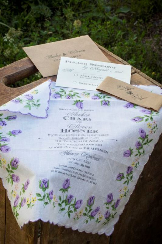 Vintage Floral Print Handkerchief Invitations