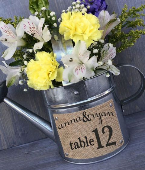 Watering can wedding table number