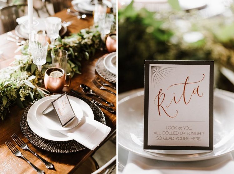 Vintage Industrial Rehearsal Dinner With Copper Details