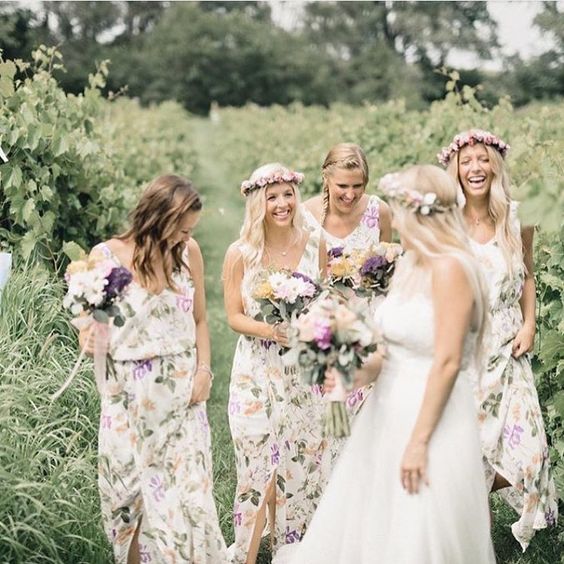 long floral bridesmaids dresses