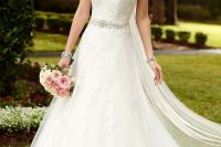 14 classic A-line wedding dress with an embellished belt