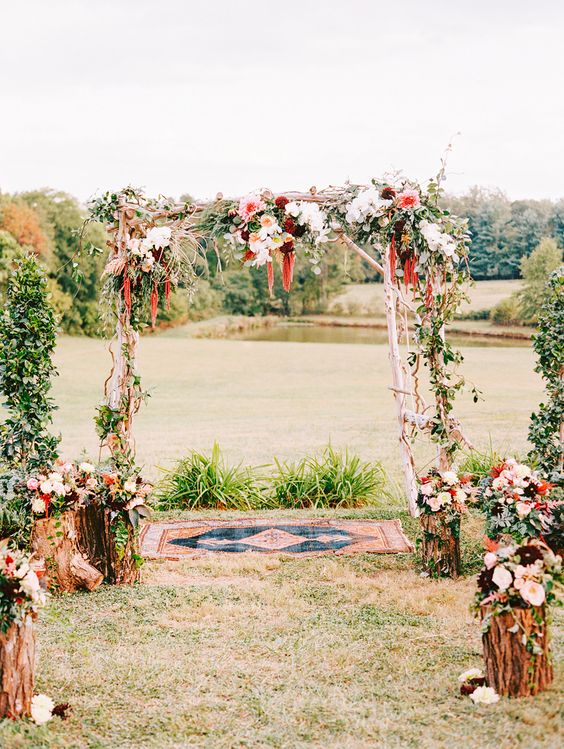 fall wedding arch with flower decor