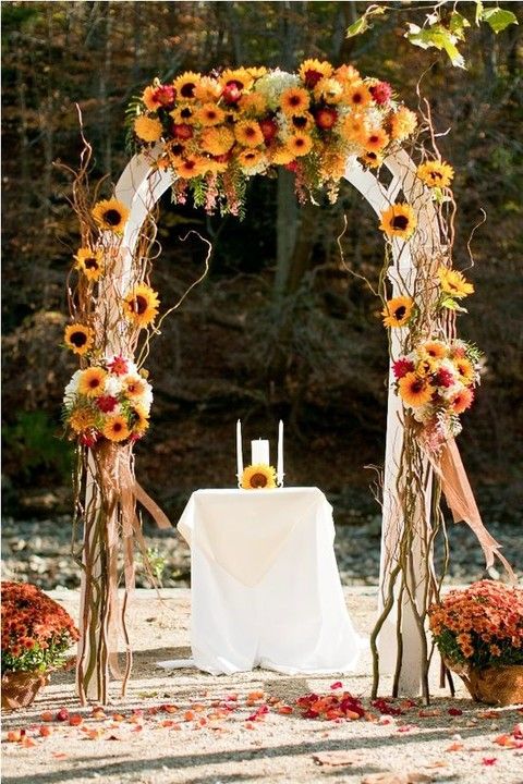 fall-colored bold rustic wedding arch