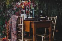 19 boho chic fall wedding table setting in a cave