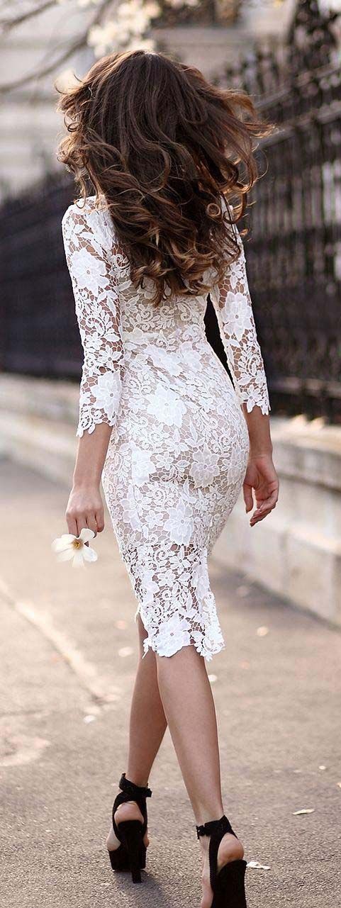 white lace knee length dress