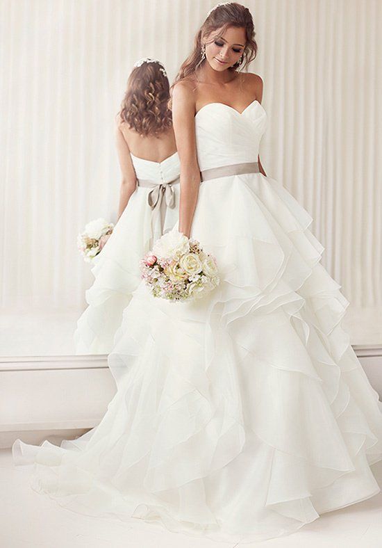 ruffle corset wedding gown with a sash
